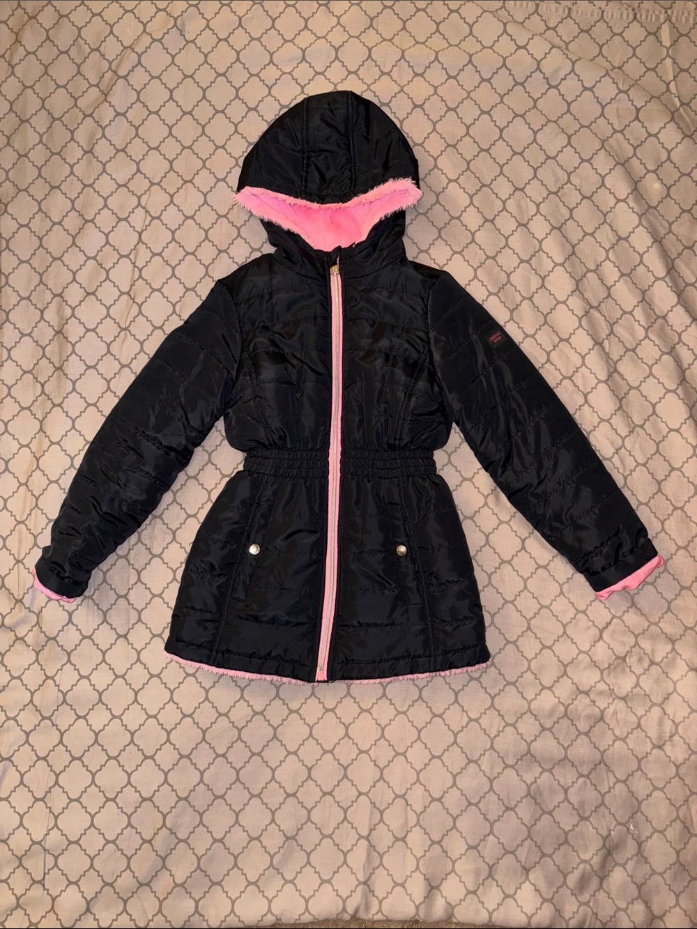 Limited Too Black Hooded Puffer Jacket with Pink Trim